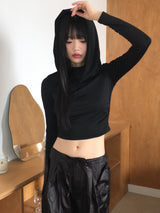 ブルマードレープスリムクロップフーデッドスウェットシャツ