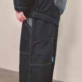 stripe patch denim pants_blue