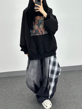 check layer denim pants