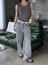 Gray washed damage wide pants