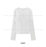 Koi Basic Button Henley Neck Long Sleeve
