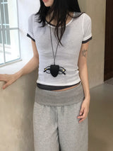 メルティング シアー レイヤード ハーフスリーブTシャツ
