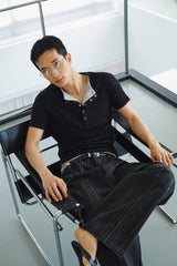 ニードストライプワイドデニムパンツ(Black)