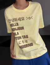 Bonju-Hi Letter Semi-Cropped Basic Fit T-Shirt 5color