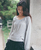 FLOWER SHIRRING SLIM LONG SLEEVE - MELANGE GRAY
