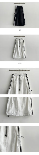 Nana Track Nylon String Shirring Long Skirt
