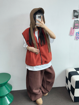シープフリース🐑🧸スナップツーピンタックストリングバルーンワイドロングパンツ 🧸🩶🖤💚4カラー