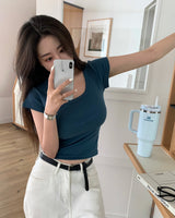 [5color] アウト、スクエアネックショートスリーブTシャツ