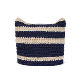 Square Label Stripe Crochet Beanie / Navy