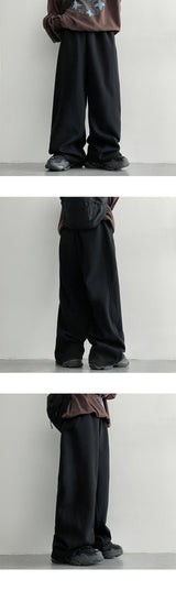 [3-length][S–3XL]NIT カットワイドスウェットパンツ (3 colors)