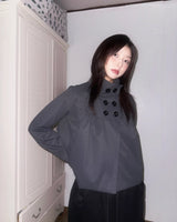 (2color)ダブルボタンハイネックシャーリングショートジャケット