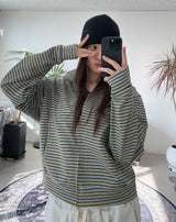 Needeu Crop Stripe Zip Up