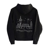 Seoul Skyline Fleece Hoodie Zipup Black