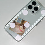 [MADE]  POLKA LACE PHONE CASE PINK (clear jelly hard)