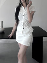 shirring white blouse