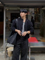 Slub strip denim pants