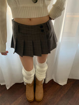 Wrap Check Pleated Mini Skirt