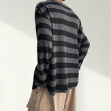 Shoulder Unbalanced Snap Cooling Stripe Knitwear (3 colors)