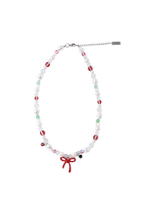 赤いリボンクリスマスネックレス