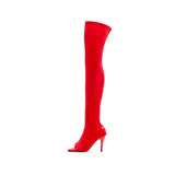 Stretch Slim Fit Open Toe Boots Heel(Red)