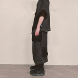 reverse terry pocket denim capri shorts_black
