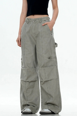 Washed Patchwork Straight Cargo Pants