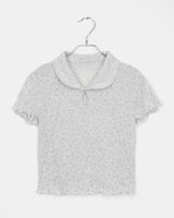 Soming Flower Round Collar Frill Short-Sleeved T-Shirt