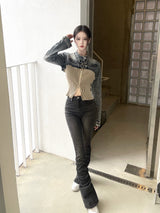 1089. Shirring denim slim boots cut pt (2color)