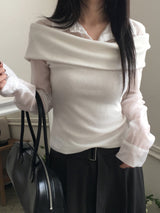 オフショルダーニットシャツ