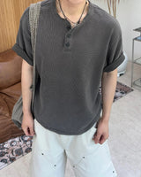 Sadi Pigment Waffle Henley Neck Short Sleeve Tee