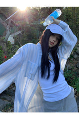 blue striped sun-cut loose-fit shirt