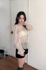 merlin puff strap shirring chiffon bl