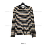 ウーバーストライプヘンリーネック長袖Tシャツ