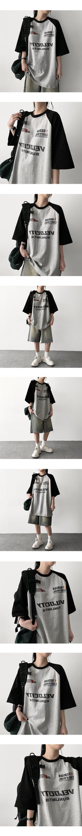 シチン オーバーサイズフィット カラーラグランショートスリーブTシャツ