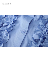 Ravina frill detail puff sleeve blouse blue