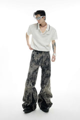 Painted Distressed Flare Denim