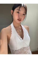 ランジェリーレースホルターノースリーブトップ