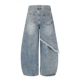 Star Stud Distressed Wide Denim Pants
