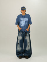 MN Cat Washing Damage Denim Pants 
