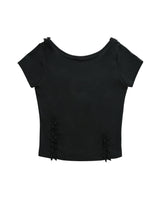back open ruffle top / black