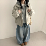 Char Hoodie Layered Color Matching Hood Zip-Up Padded Jumper 