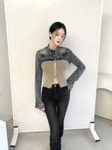 1089. Shirring denim slim boots cut pt (2color)