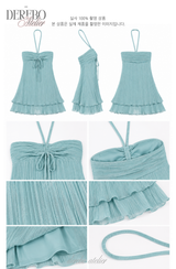 Mint Halter Flare Shirring Mini Dress