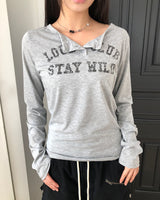 クインテットレターボタンロングスリーブTシャツ