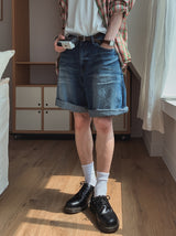 ロンディアンボウォッシュドハーフデニムパンツ