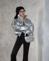 Glossy Two-Way Cropped Short Padded Jacket