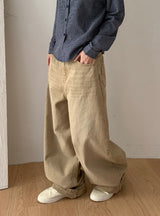 クラインバックポイントワイドウォッシュ加工デニムパンツ