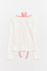 Logo Muffler V-neck Top Pink