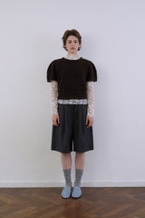 Puff raccoon half knit_brown