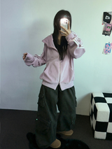 フリース/ストリング ツーカーゴリベットワイドバルーンロングパンツ💚🤎🖤🩶4カラー